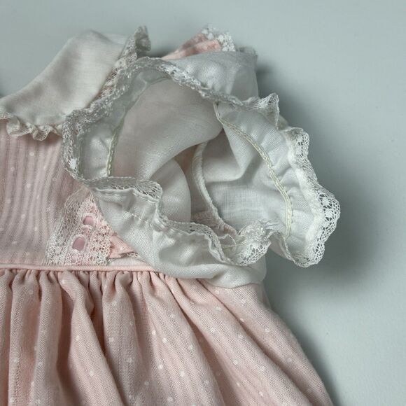 Vintage Toddle Tyke Dress Size 3 Months Pink Ruffle Collar Lace Short Sleeve - Picture 10 of 11